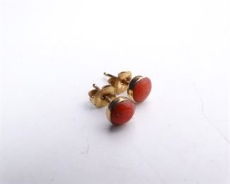 14Kt Gold Red Stone Post Earrings