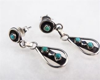 Silver Turquoise Native American Dangle Earrings