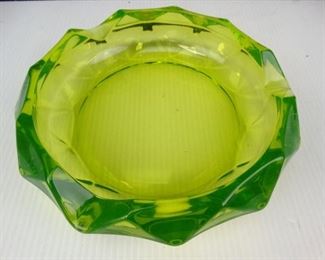 1950s Postmodern Styled Vaseline Green Glass Ash Tray