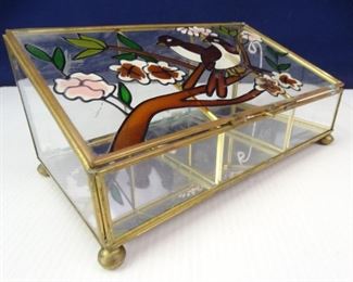 Stained Glass Jewelry Display Box w Bird Design