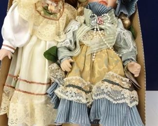 Ornate Victorian Dressed Porcelain Doll Duo (2)