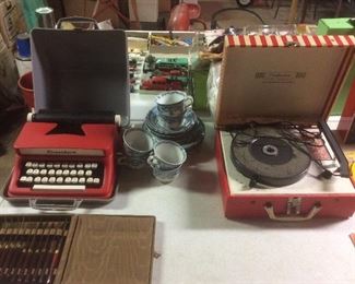 Vintage record player. And typewriter