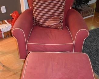 Two upholstered arm chairs with a matching ottoman (Macy's).