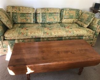 Mid Century sofa and Vintage “Tell City” maple coffee table