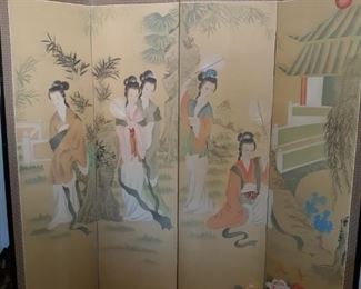 Beautiful Antique Japanese Folding Silk Screen 6' x 6'