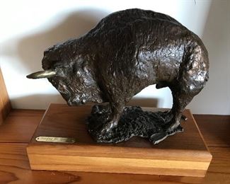 Bronze buffalo by Margaret Valpey
