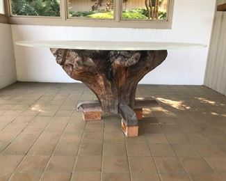 Cedar tree trunk- base of patio table