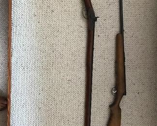 Aston 1851 muzzleloader original condition, stock butt repair and Stevens 22 bolt rifle