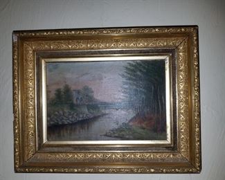 Primitive landscape oil painting 