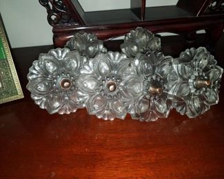 Set of six antique glass curtain tie backs, possibly Sandwich