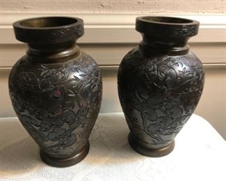 Pair of Meiji period bronze vases with great monkey detailing