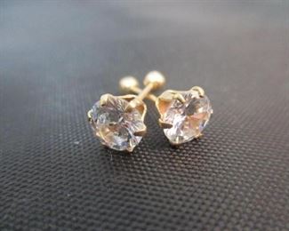 14K Yellow Gold Earrings with Large Stone (Screw Back)