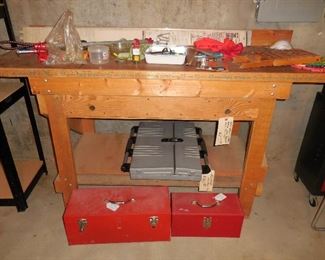 Work bench; misc. tools and tool boxes