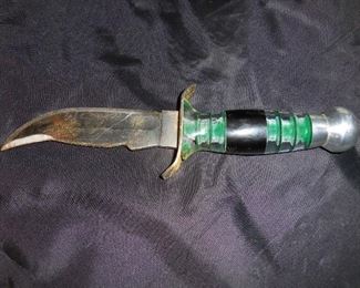 Hand-forged knife with stacked lucite and metal handle
