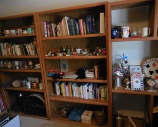 Books; wood bookshelves; misc.