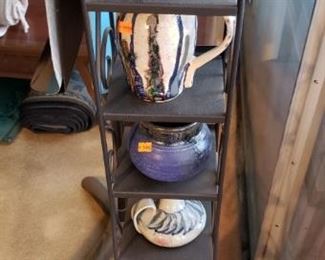 POTTERY. SMALL DISPLAY ,SHELVES