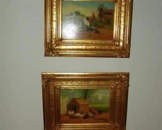 Pair framed oil paintings