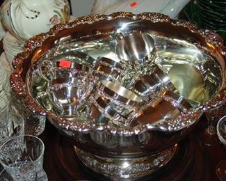 Silver plate punch bowl and cups