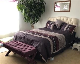  Beautiful queen size Tufted Headboard and box springs and mattress. Also comforter and a decorative pillows