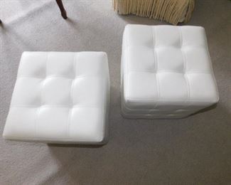 White faux leather ottomans - 16"W x 16"D x 16"H