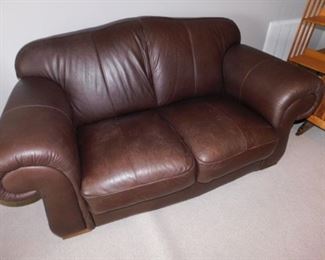 Brown Leather Loveseat - 68"W x 37"D x 37"H