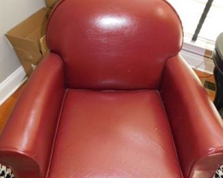 Red Faux Leather Club Chair - 33"W x 33"D x 33"H