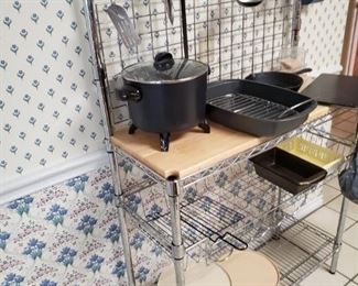 Bakers rack and cookware