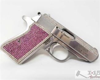 Carl Walther PPK/S-1 .380 ACP, Encrusted in Diamonds and Rubies! Ca Transfer Available!
Serial Number: 3568BAF
Barrel Length: 3.25"
Rubies and diamonds are all real!

California Transfer Available. CA transfer can only be done at the Bid Fast and Last office in Hesperia, Ca. NO CA SHIPPING!! $25 out of state shipping for a single handgun purchase with out insurance. Insurance cost varies by purchase amount. Shipping cost for multiple handguns or with rifles wil also vary.
 	 	 