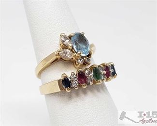 830: 	
Two 14k Gold Rings with Accent Diamonds, 6.8g
Combined weigh approx 6.8g, sizes 6 and 7 
OS19-018517.41