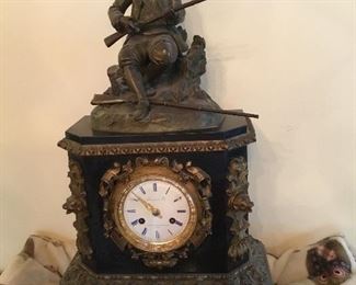 19th century bronze Mantel French Clock signed Servant Paris with hunting man