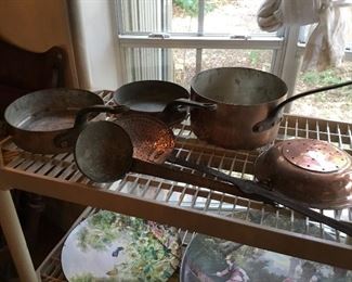 French Copper set of pans and frying pans