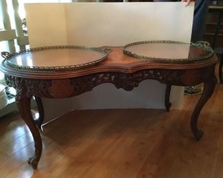 French Louis XVI  inlaid coffee table with double trays 			
40”L x 19”D x 19"H
