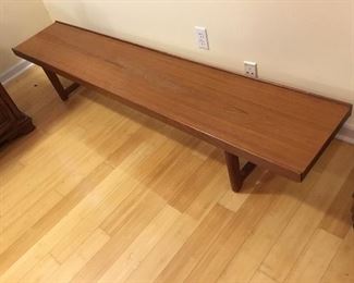 Bench Table Modern Designed by Torbjorn Afdal for signed Bruksbo Norway Mellenstrands. Teak, a couple of tiny damages 79” L x 14.5”W x 13”H  