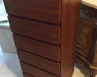 Lingerie chest with the 1st two drawers split in skinny drawers for jewelry. 