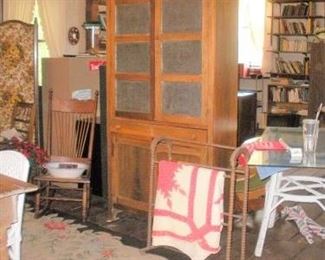 I wonder if there are any delicious pies in the tall Tin Front Pie Safe...Johnny is always hungry for dessert.