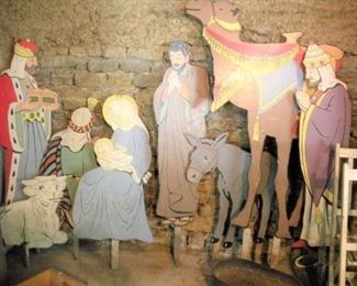 Vintage Life Size Hand Painted Wood Nativity Figurines.