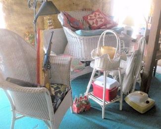 So much wicker furniture...sofas, chairs, tables, lamps and baskets we have to start stacking them.  