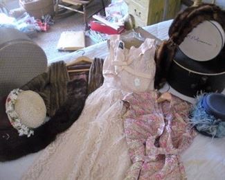 Vintage Sweetheart and Prom Dresses, Hats and Mink Stole, plus other vintage clothing, coats, hats, scarfs and accessories. 