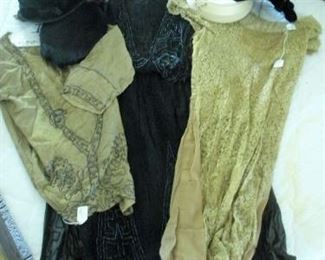 Antique Victorian Beaded and Lace Dresses and Clothing.  Lots of vintage ladies hats too.  