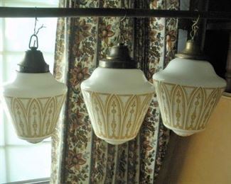 5 matching and several sizes.  Art Deco Cathedral Ceiling Hanging Lamps.