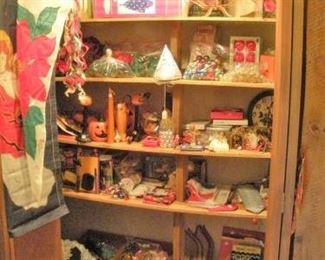 Christmas, Halloween, Easter and Fourth of July Decorations all throughout the house (both floors).  All time frames....early 1900's to 1980's.