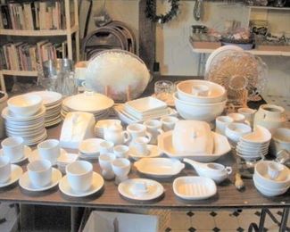 Antique Ironstone, Stoneware, Transferware, Flow Blue China and Crocks throughout the house.....main floor and lower level.