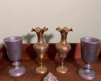 Brass Vase and Goblet Set