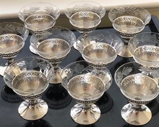 Set of vintage Webster sterling silver champagne/sherbets with etched glass liners