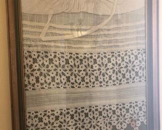 Vintage crocheted apron mounted in frame