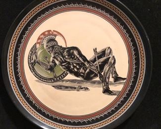 Handpainted Greek pottery plate depicting Achilles