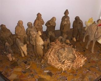 Hand carved wood nativity set