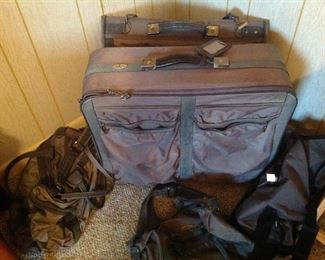 Set of grey luggage and other bags