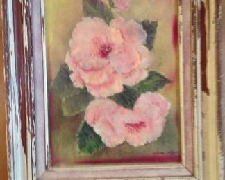 Helena Lafleur oil on canvas framed in a shabby chic frame