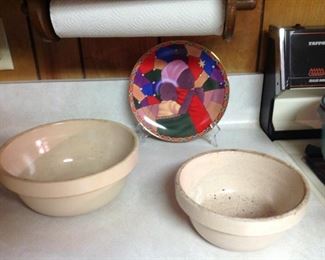 Great crock bowls, decorative plate